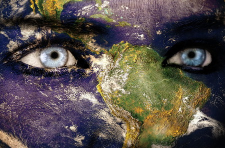 Earth overlay on faceの写真素材