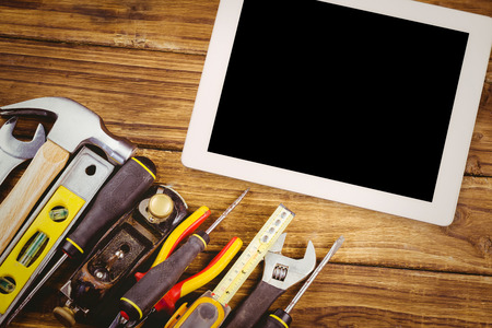 Tablet pc against tools on desk