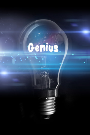 genius against glowing light bulbの写真素材