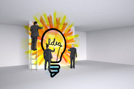 Business team writing against abstract roomの写真素材