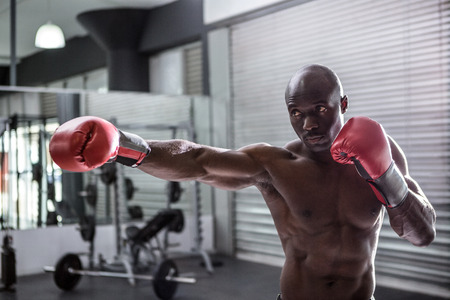 Young Bodybuilder posing in front of the camera in the crossfit gymの写真素材