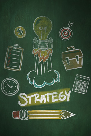 strategy doodle against green chalkboardの写真素材