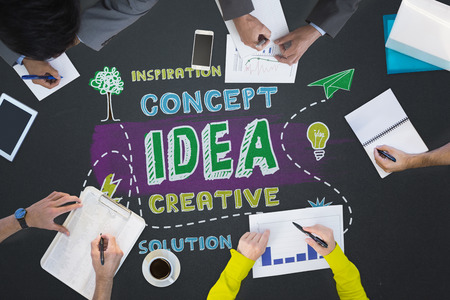 Business meeting against idea buzzwordsの写真素材