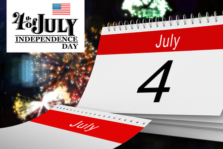 Independence day graphic against colourful fireworks exploding on black backgroundの写真素材