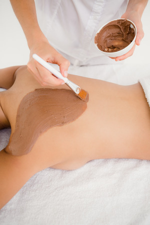 Woman enhoying a chocolate beauty treatment at the health spaの写真素材