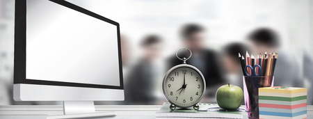 Computer screen against business people disscussing a budget planの写真素材