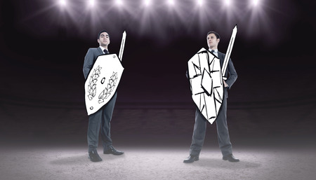 Corporate army against desert landscapeの写真素材