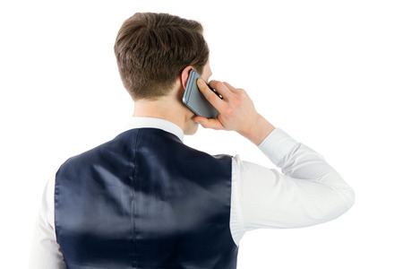 Businessman having a phone call on white background