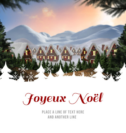 Joyeux noel against cute village in the snowの写真素材