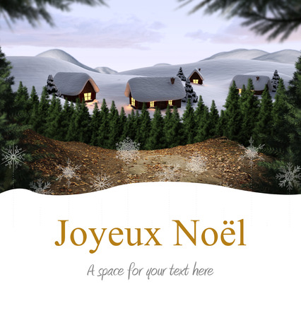 Joyeux noel against cute village in the snowの写真素材