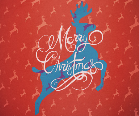 Reindeer running against blue and purple reindeer patternの写真素材