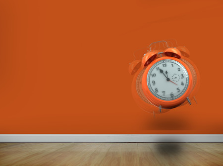 Alarm clock counting down to twelve against room with wooden floor