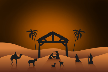 Nativity scene against orange background with vignetteの写真素材