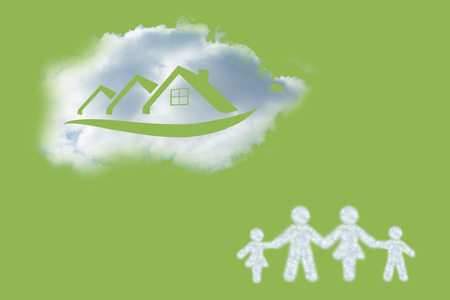 Cloud in shape of family against green vignetteの写真素材
