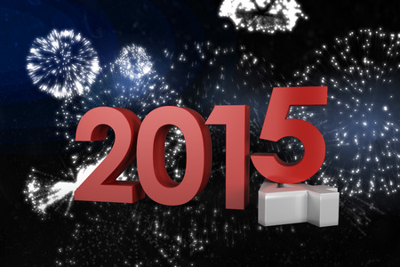 2014 and 2015 against white fireworks exploding on black backgroundの写真素材