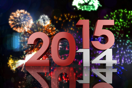2014 and 2015 against colourful fireworks exploding on black backgroundの写真素材