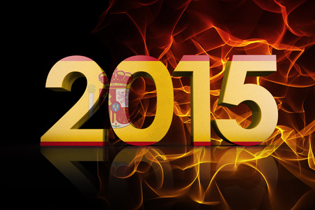 Spain national flag against abstract orange glowing black backgroundの写真素材