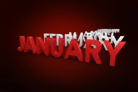 List of months against red background with vignette