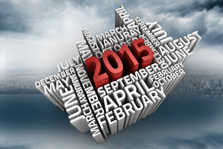 2015 word jumble with months against room with large window looking on cityの写真素材