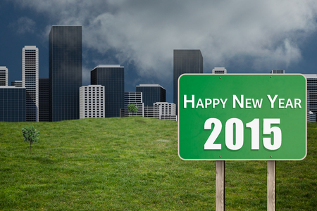 2015 in bold grey against cityscape on the horizonの写真素材