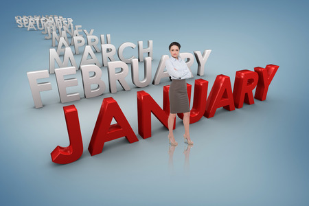 Businesswoman with arms crossed against purple vignetteの写真素材