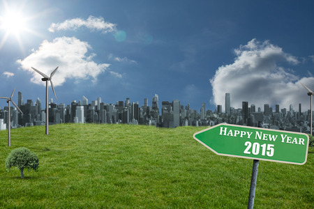 2015 in bold grey against cityscape on the horizon
