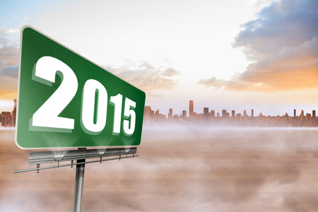 2015 in bold grey against city on the horizonの写真素材