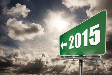 2015 in bold grey against dark sky with white cloudsの写真素材