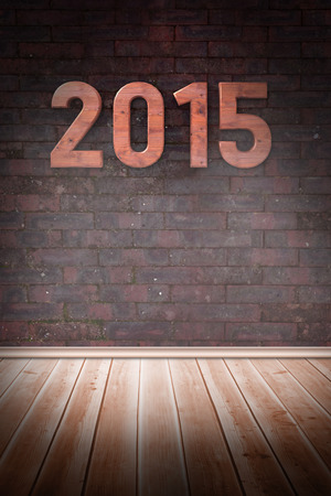 Wooden 2015 against room with brick wallの写真素材