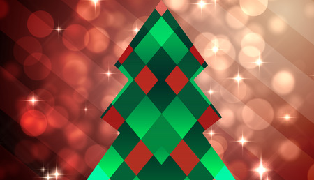 Hipster christmas tree against light design shimmering on redの写真素材