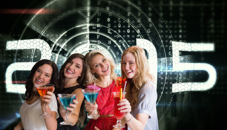 Friends with drinks against 2015 in technology interface