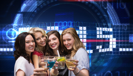 Friends with drinks against 2015 in technology style