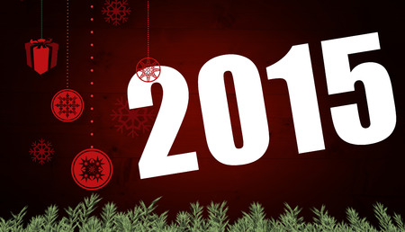 2015 against christmas decorations over wooden planksの写真素材