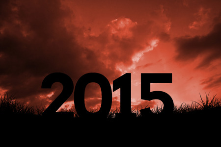 2015 against red sky over grassの写真素材