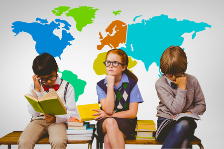 School kids against grey vignetteの写真素材