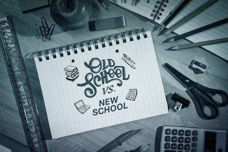 school doodles against students table with school supplies