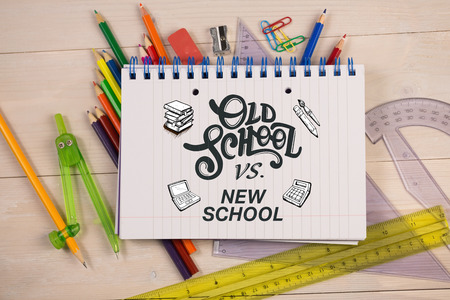 school doodles against students table with school supplies