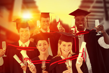 Composite image of group of people graduating from college