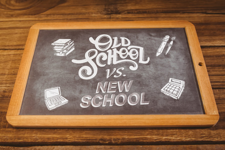 school doodles against chalkboard on desk