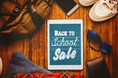 Back to school sale message against differents objects using every daysの写真素材