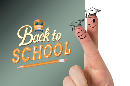 Fingers posed as students against back to school graphic