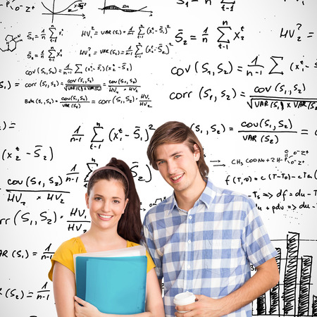 Smiling students against maths equationsの写真素材