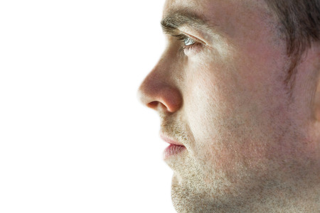 Profile view of a rugby player on a white backgroundの写真素材