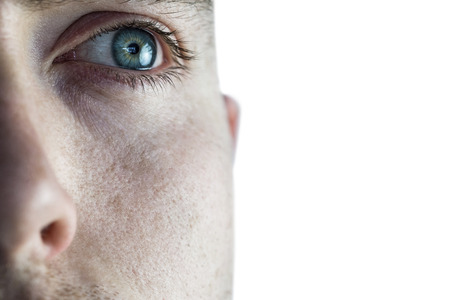 Close up of man eye looking upの写真素材