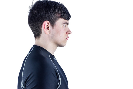 Profile view of a rugby player on a white backgroundの写真素材