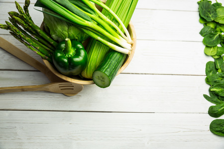 Green vegetables on table shot in studioの写真素材