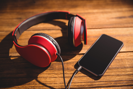 View of a desk with headphonesの写真素材