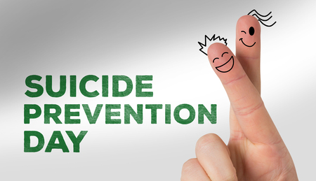 Fingers smiling against suicide prevention dayの写真素材