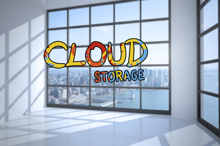 cloud computing against room with large window showing cityの写真素材