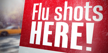 flu shots here against new york streetの写真素材